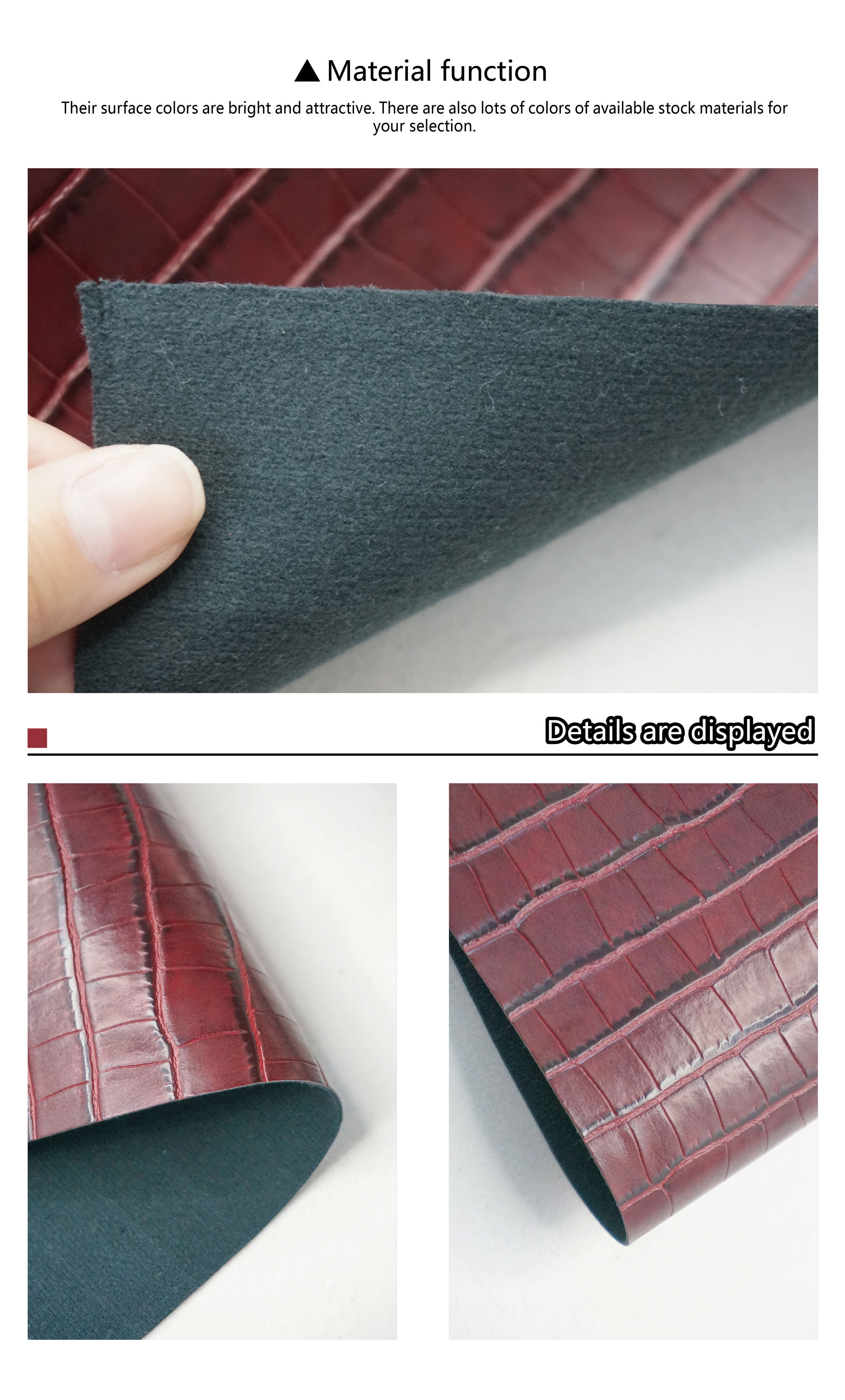 Customizable Animal Crocodile Skin Pattern PU Leather with Metallic Feel details