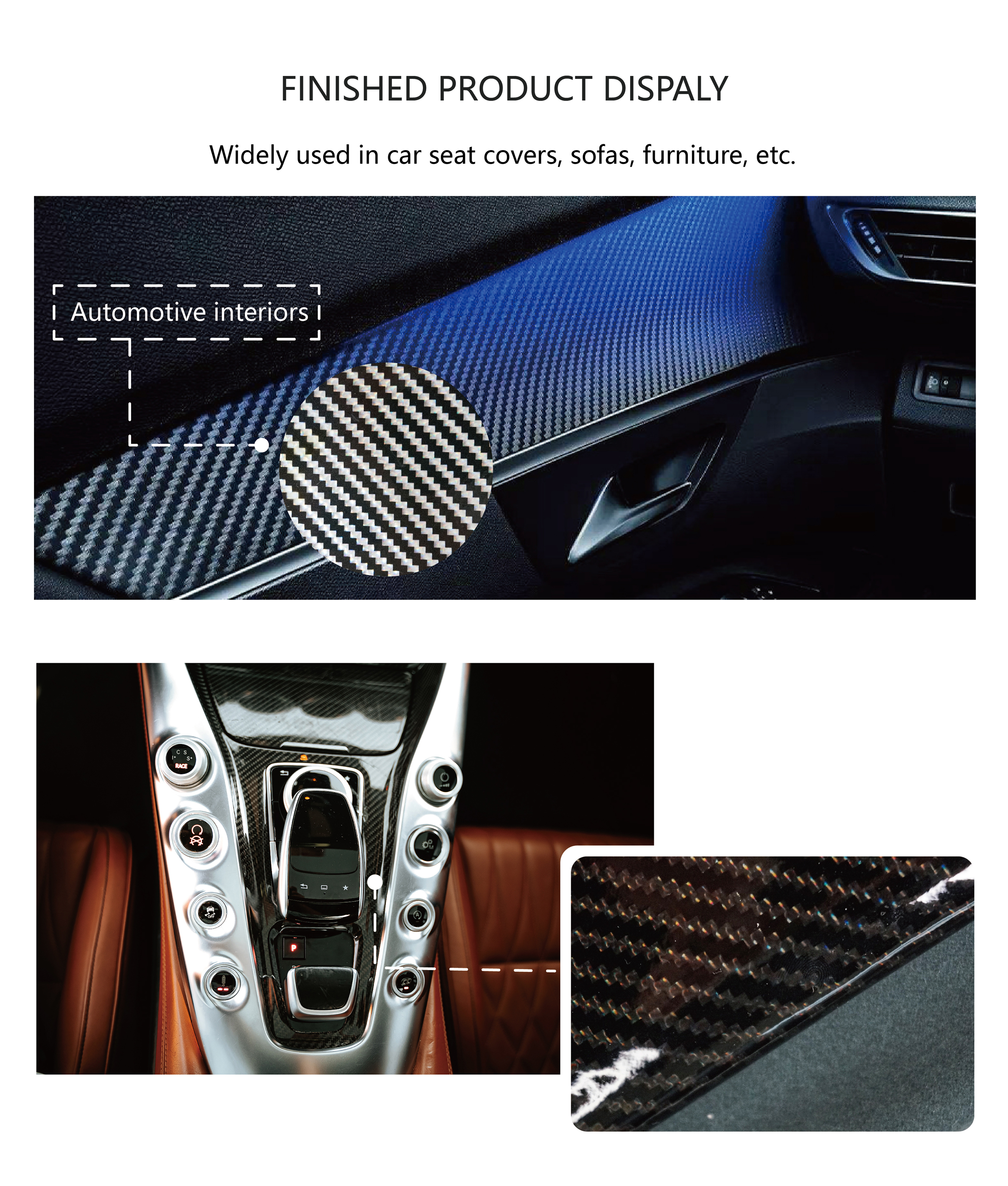 Cigno Leather Exclusive: Free Sample of Laser Carbon Fibre Texture Synthetic Leather - Ideal for Car Upholstery & Pu Faux Leather Fabric supplier