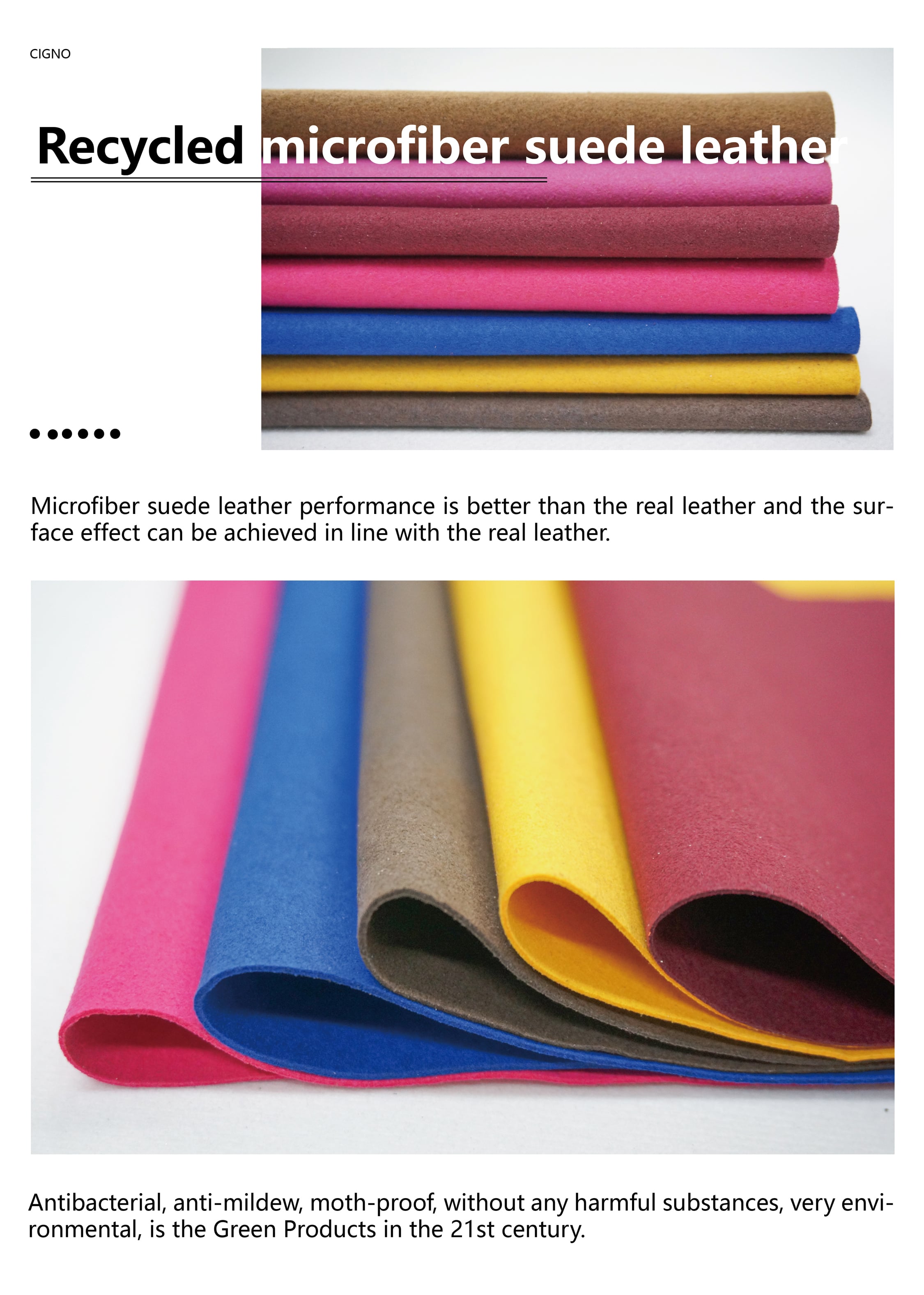 Cigno Leather - High Color Fastness Double-Sided Suede Alcantara Microfiber Leatherette for Auto & Shoe Interiors& Phone case factory