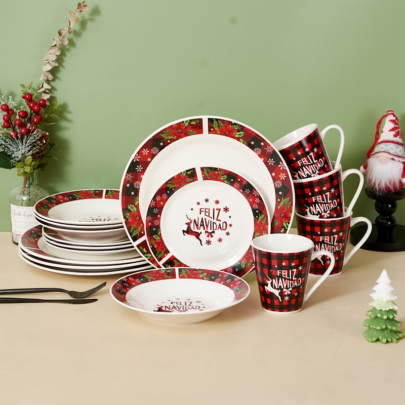 Commercial-Grade Dinner Plates Christmas Ceramic Dinnerware Set Custom American Design for Hotels & Restaurants details