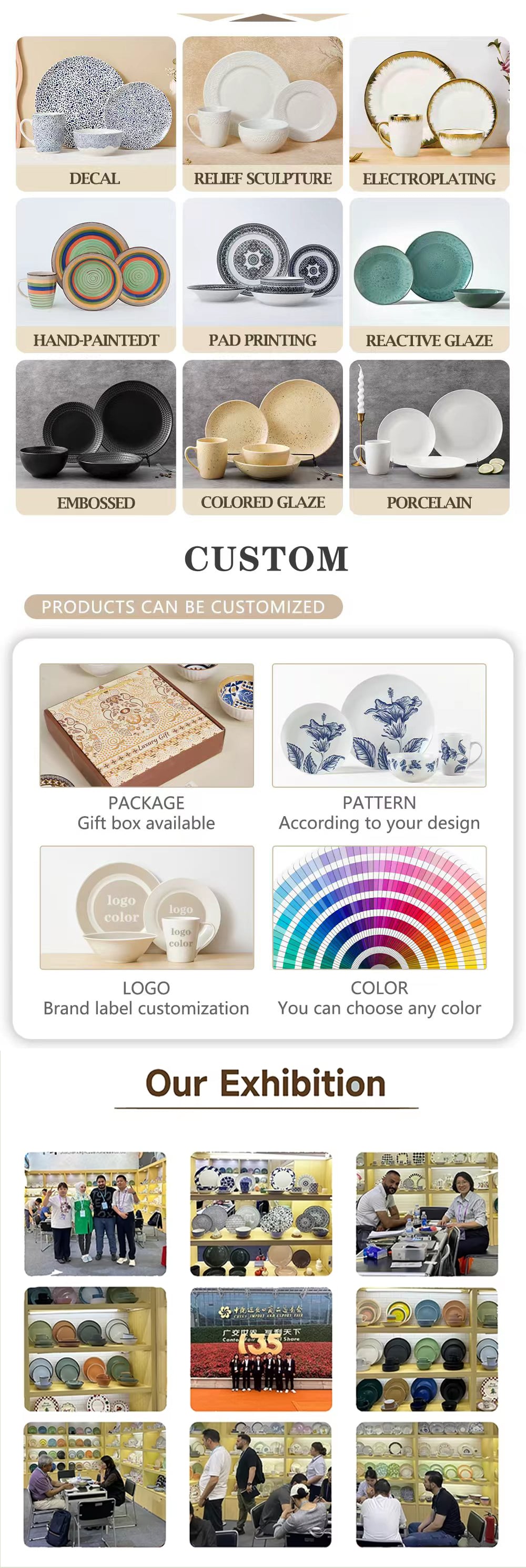 Newly Designed Ceramic Tableware with Green Floral Dinner Plate Patterns Dinnerware Sets for Daily Use details