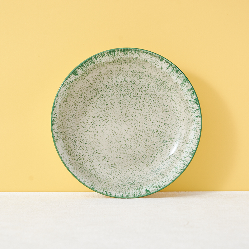 Green and White Vintage Nordic Ceramic Dinnerware Set with Fruit Plate Sublimation Dishware Featuring Coloured Trim manufacture