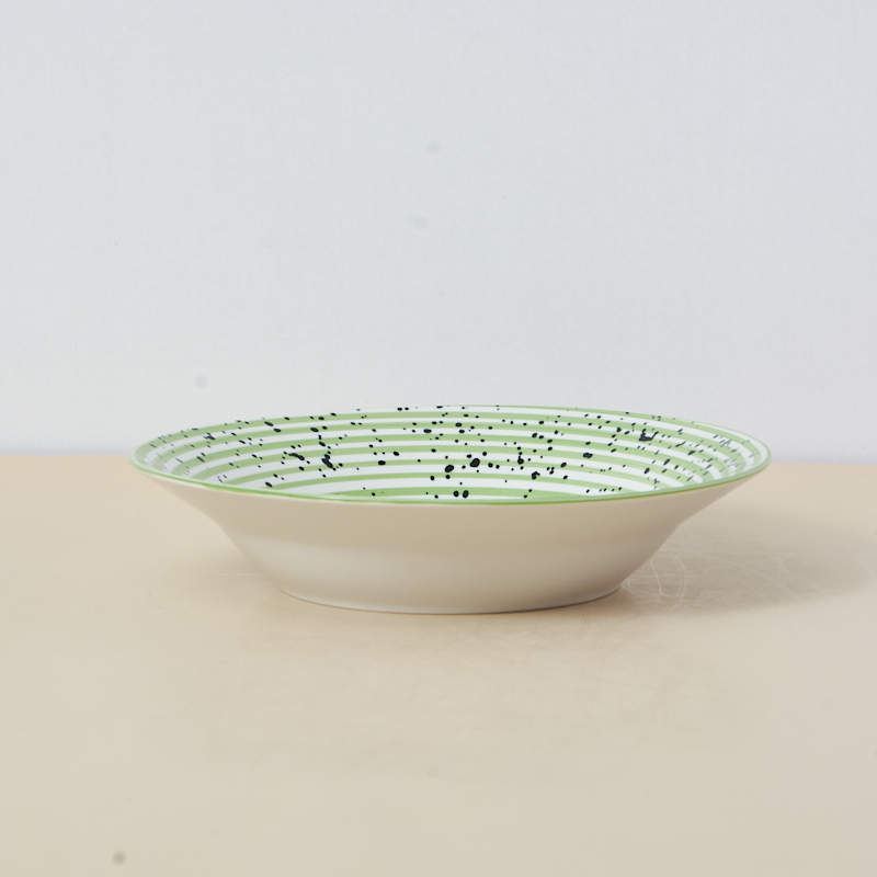 18-Piece Luxury Stoneware Dinner Set Green Black Sesame Microwave-Printed Daily Household Ceramic Plates Premium Ceramic Plates details