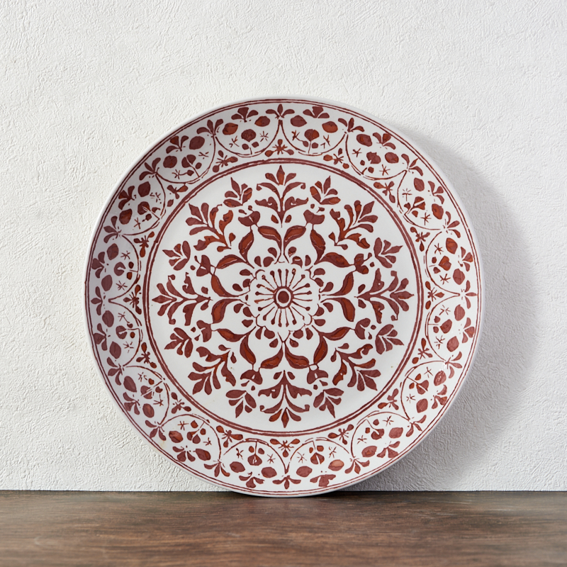 Modern Bohemian-Style Ceramic Dinnerware Set Dinner Plate Eco-Friendly Red Printed Porcelain Cup Kit for Home Hotels Restaurants supplier