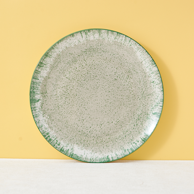 Green and White Vintage Nordic Ceramic Dinnerware Set with Fruit Plate Sublimation Dishware Featuring Coloured Trim supplier