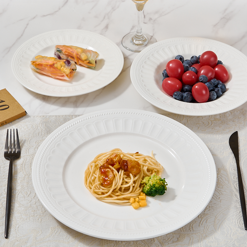 Customizable Quantity Color White Ceramic Tableware Set Minimalist Design Dishwasher Safe High Quality Porcelain for High-End details
