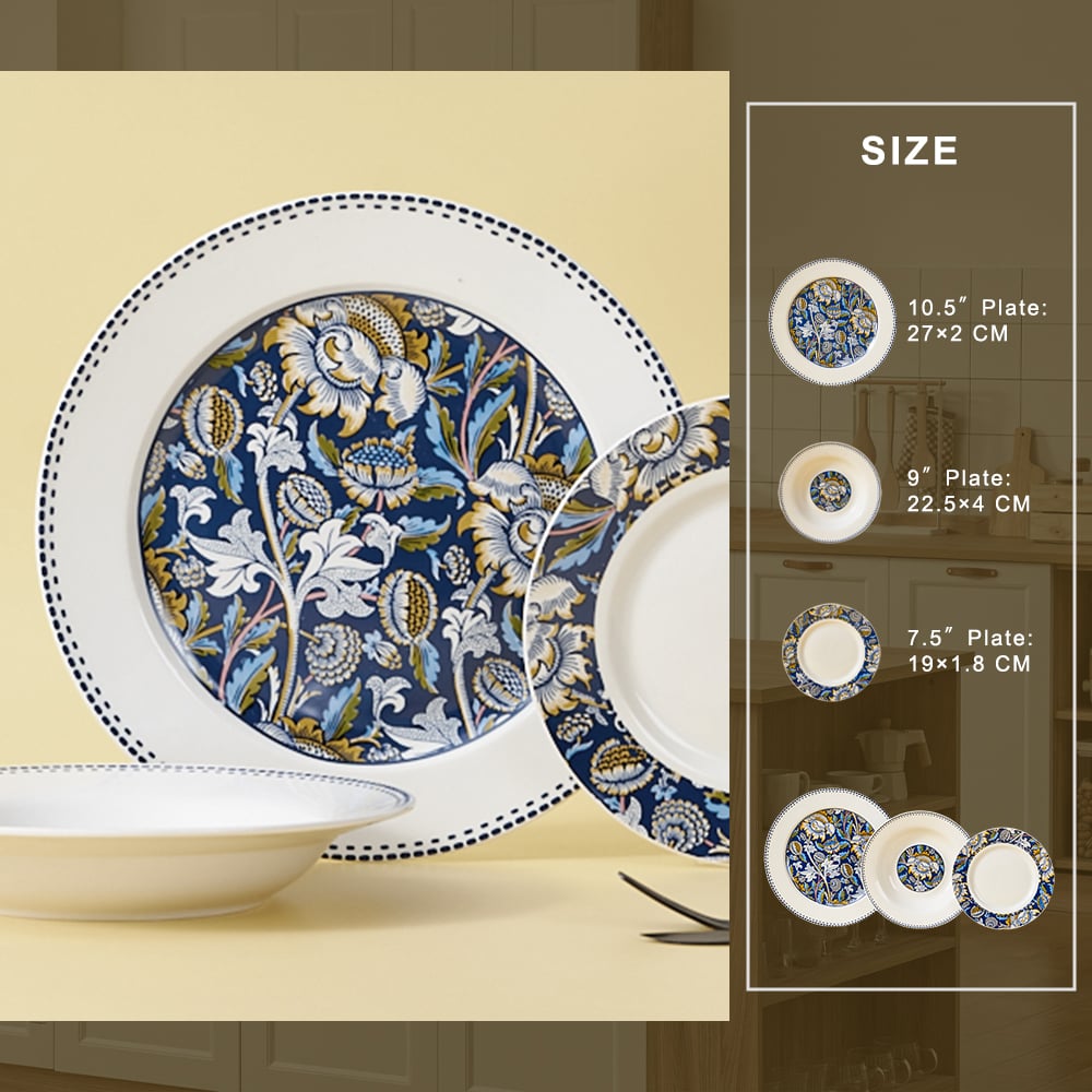 Newly Designed Ceramic Tableware with Green Floral Dinner Plate Patterns Dinnerware Sets for Daily Use supplier
