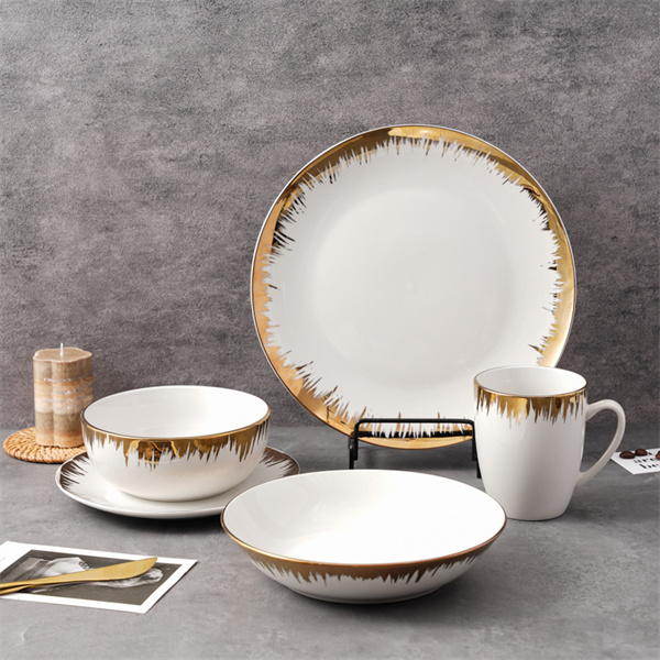Enjoy luxury dining at home with a sophisticated porcelain dinnerware set for 6