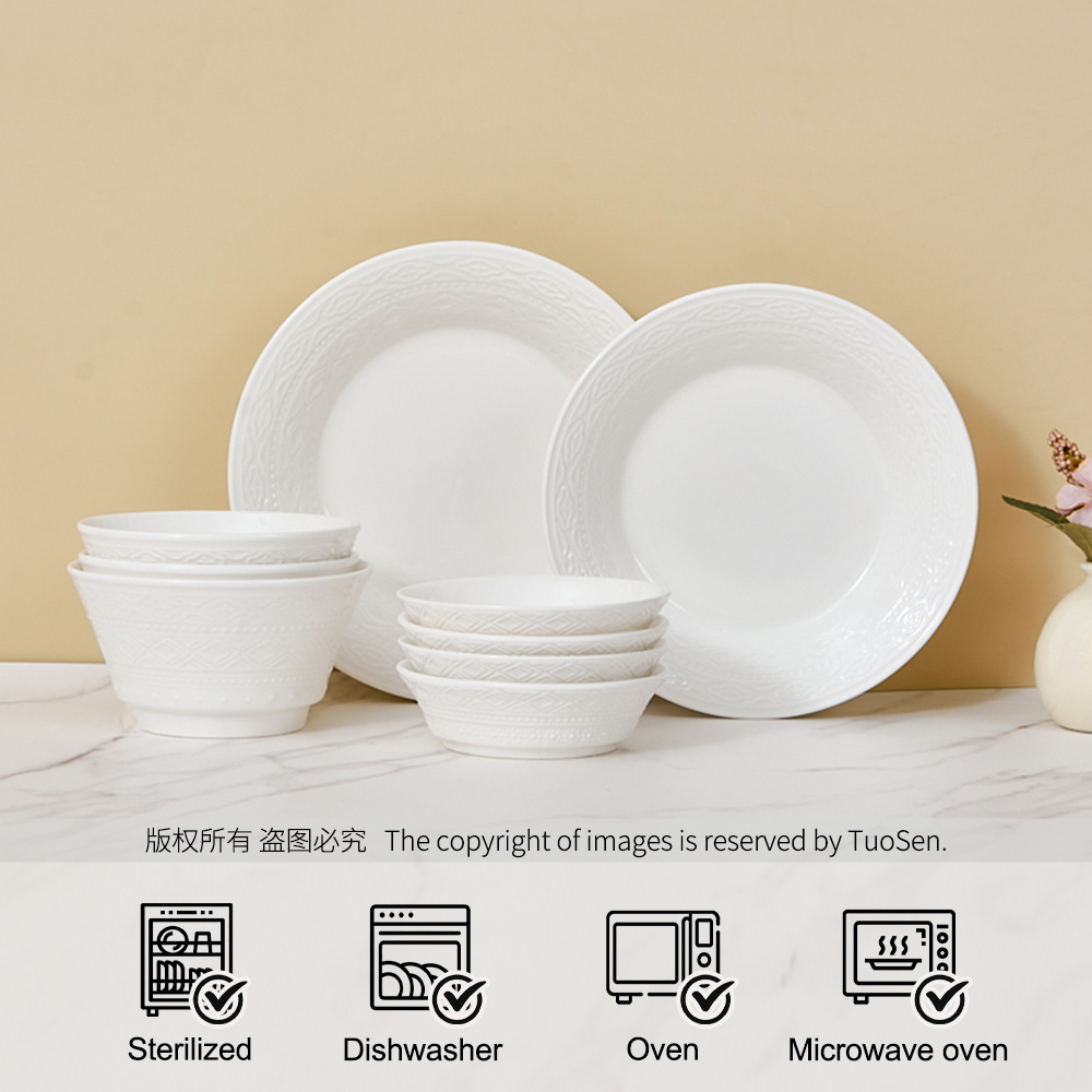 High-end Nordic-style Ceramic Tableware Set Embossed Patterns Dishwasher Safe Sustainable Customizable Restaurant Dinnerware for supplier