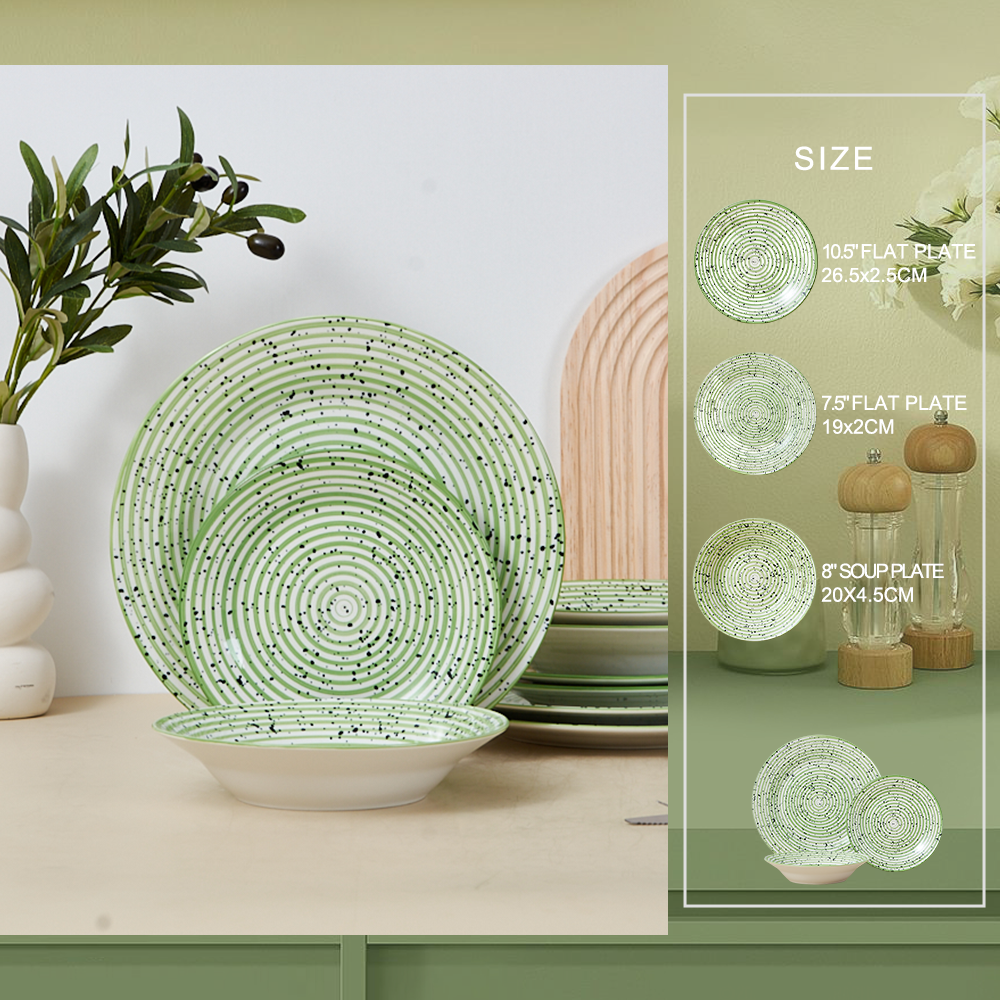 18-Piece Luxury Stoneware Dinner Set Green Black Sesame Microwave-Printed Daily Household Ceramic Plates Premium Ceramic Plates supplier