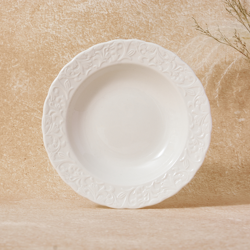 Modern Eco-Friendly Customized White Porcelain Tableware Classic Embossed Ceramic Coffee Cup Dinnerware Sets for Home Hotel supplier