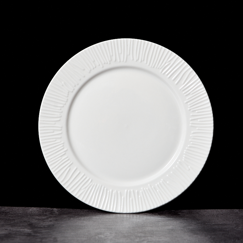 Hot-Selling Customizable Luxury White Stoneware Dinner Plate Set Embossed Porcelain Tableware for Hotels Durable Feature factory