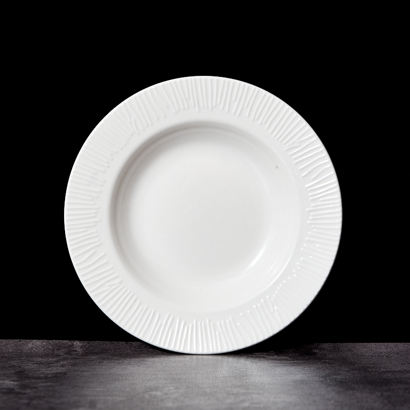 Hot-Selling Customizable Luxury White Stoneware Dinner Plate Set Embossed Porcelain Tableware for Hotels Durable Feature supplier