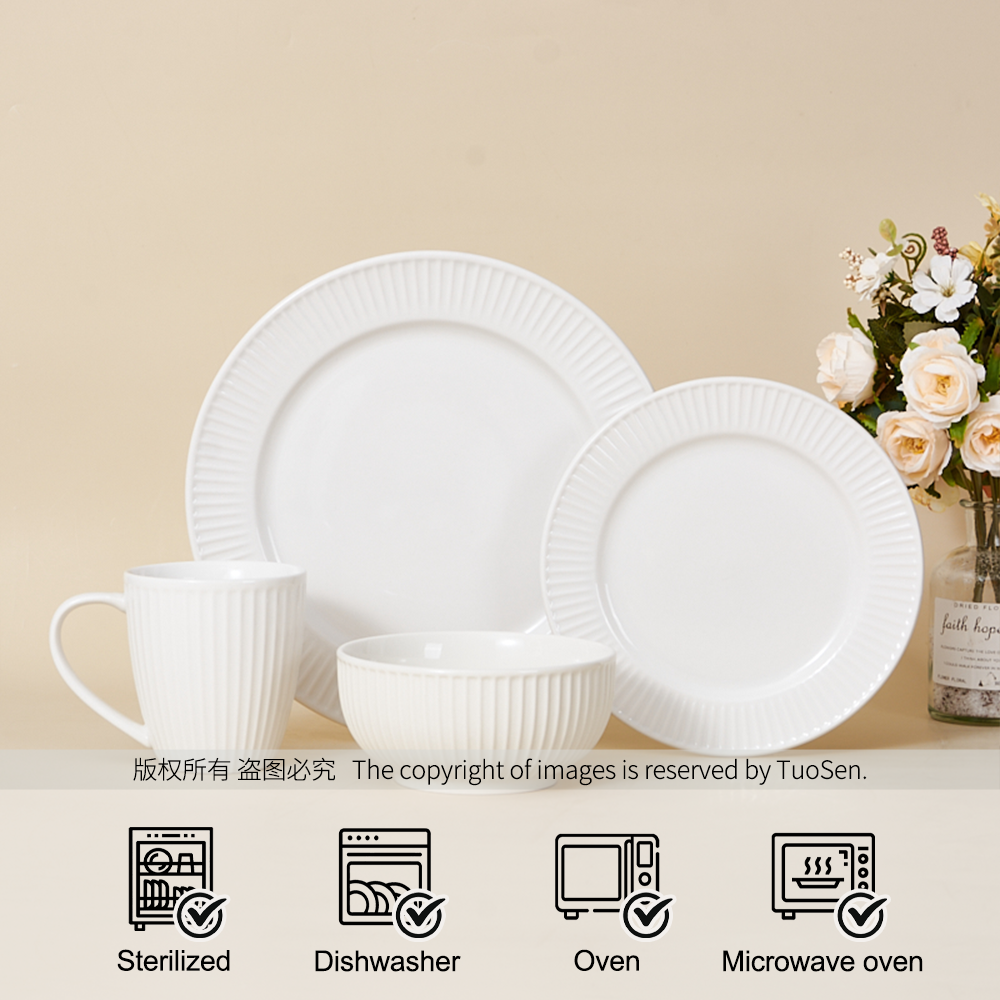 Customized Modern White Ceramic Dinnerware Set Embossed and Durable for Home Hotel or Holidays manufacture