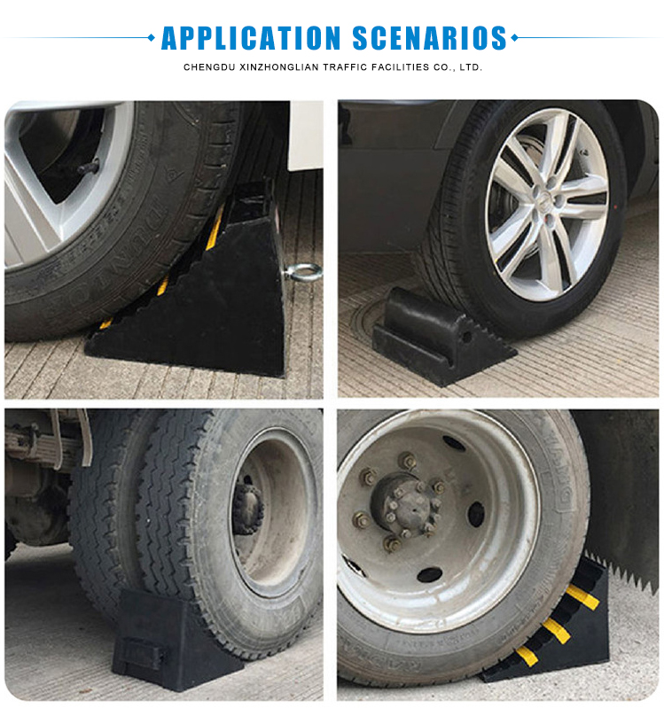 product xzl heavy duty parking rubber chock with reflector 245250180mm size truck car trailer motorcycle hollow wedge-5