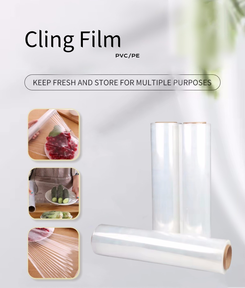 Cling Flim Cling Film Food Wrap Plastic Professional Factory Food Grade Pvc Stretch Film Customized OEM Roll Transparent details