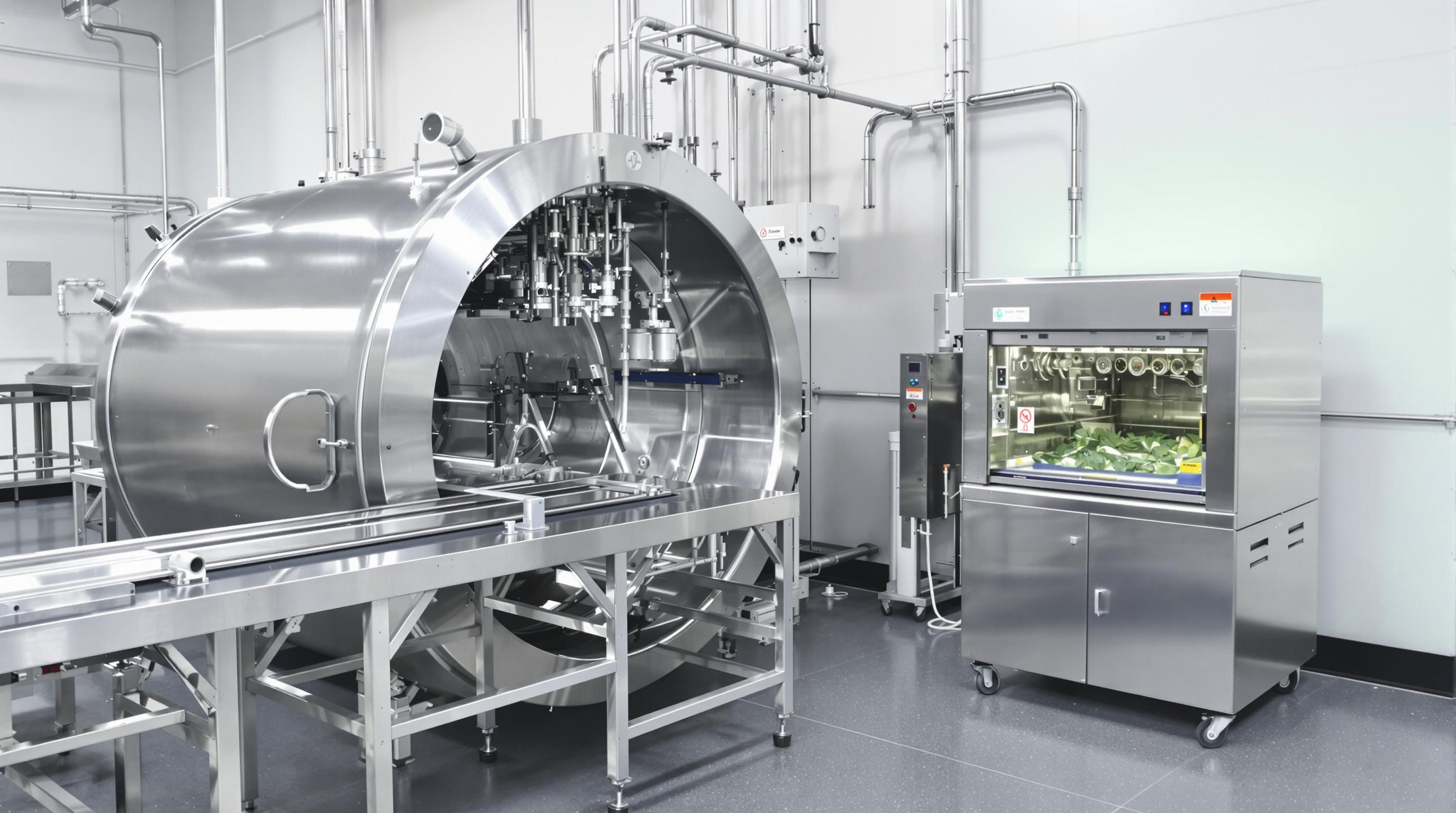 Industrial tunnel vegetable washer next to a compact commercial countertop washer in a modern processing facility
