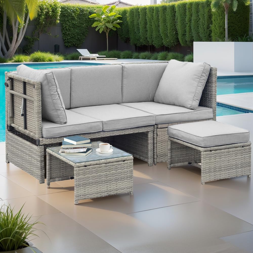 product outdoor rattan all weather  furniture sectional sofa set with pe wicker and cushions for backyard poolside yard-1
