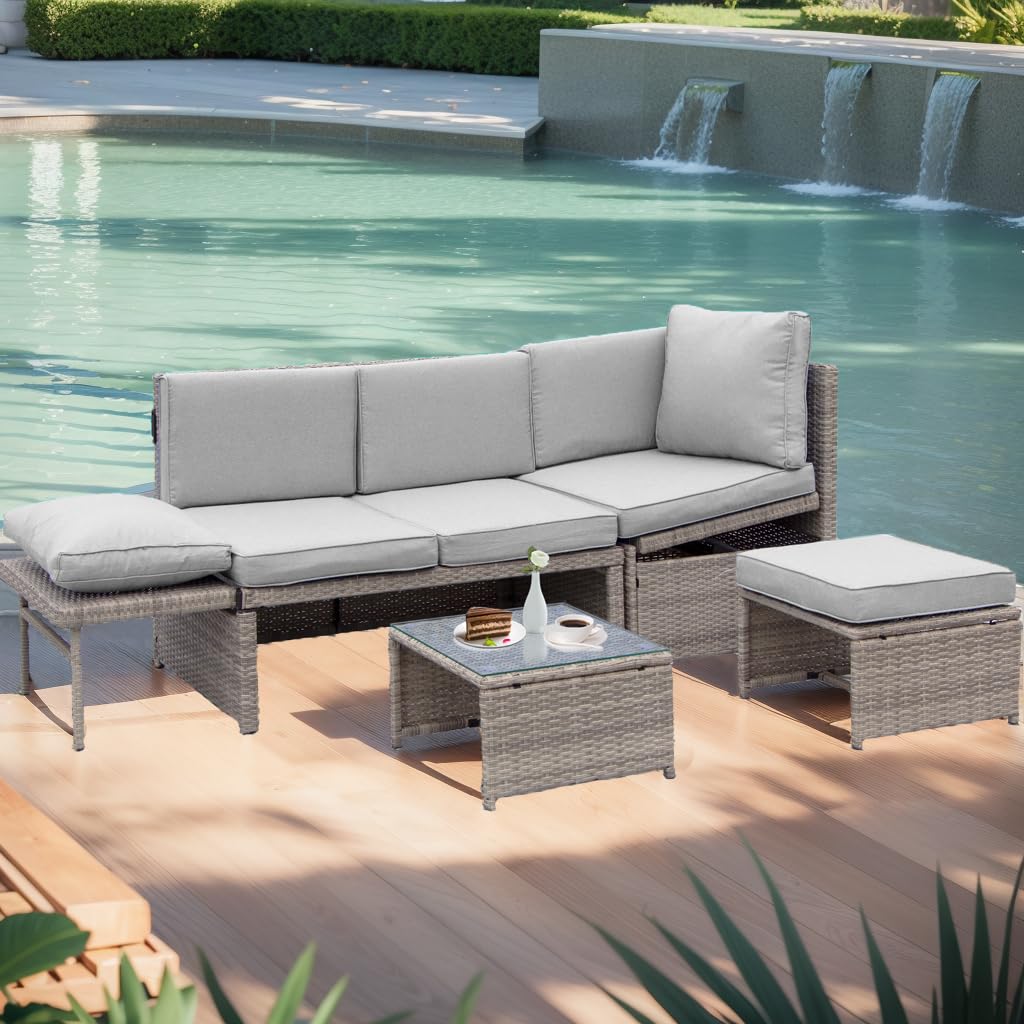 product outdoor rattan all weather  furniture sectional sofa set with pe wicker and cushions for backyard poolside yard-2