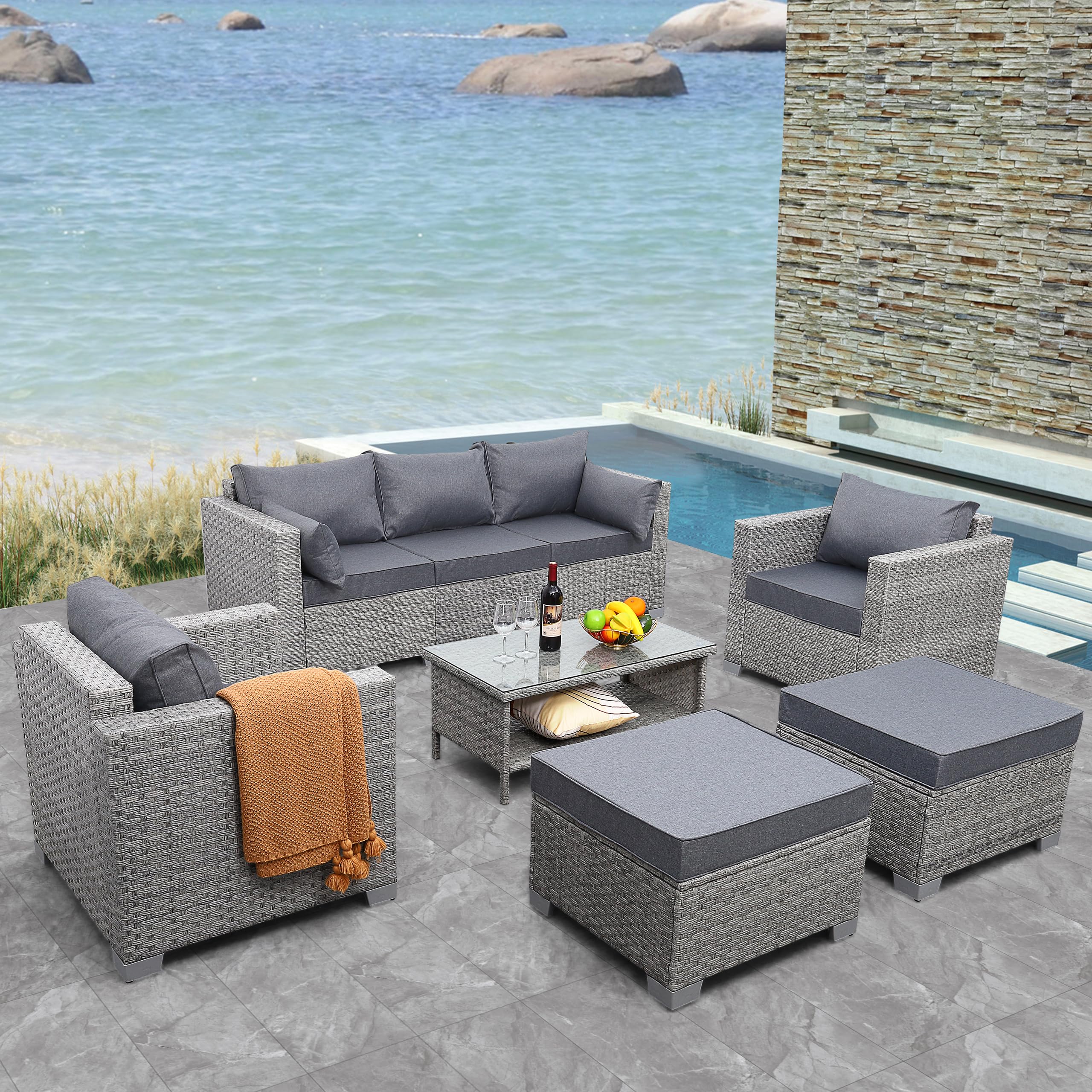 product modern outdoor furniture sofa set with table rattan garden lounge sofa chair set high quality sofa set-1