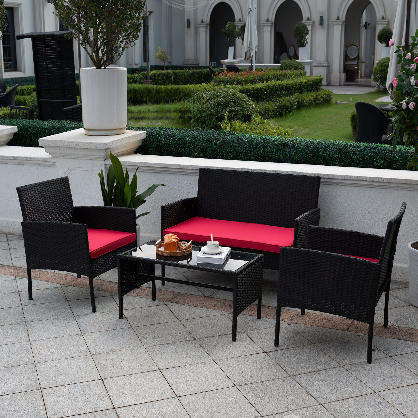 product patio conversation set outdoor patio furniture sets all weather outdoor sofa pe garden furniture wicker rattan with glass table-1