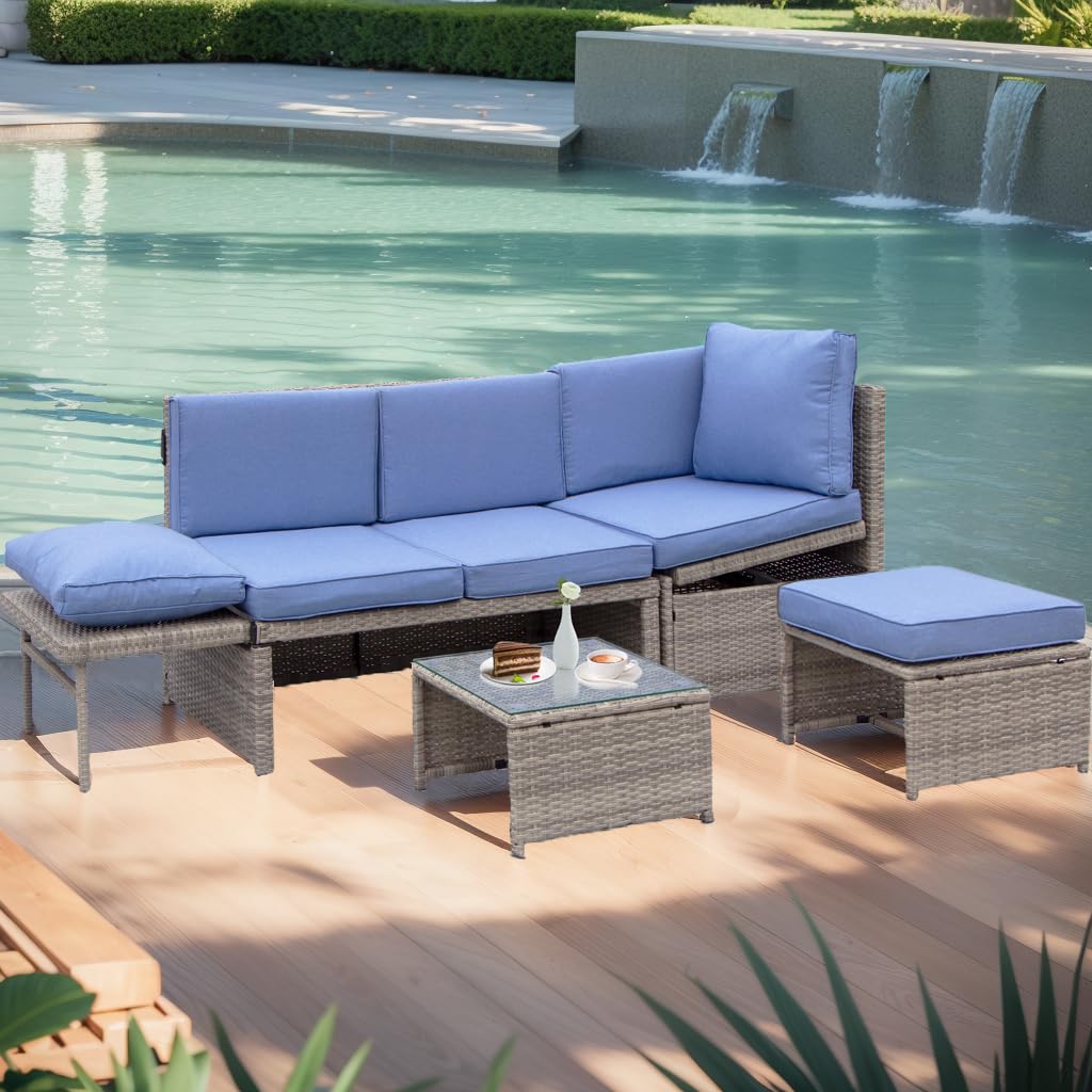 product modern outdoor pe wicker furniture set high quality 4 piece patio rattan sectional set conversation sofa with table and cushion-3