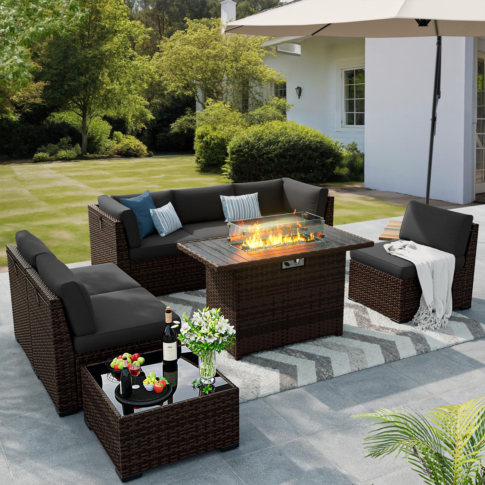 product luxury wicker rattan garden outdoor sectional furniture set with table hot selling patio lounge chairs-1