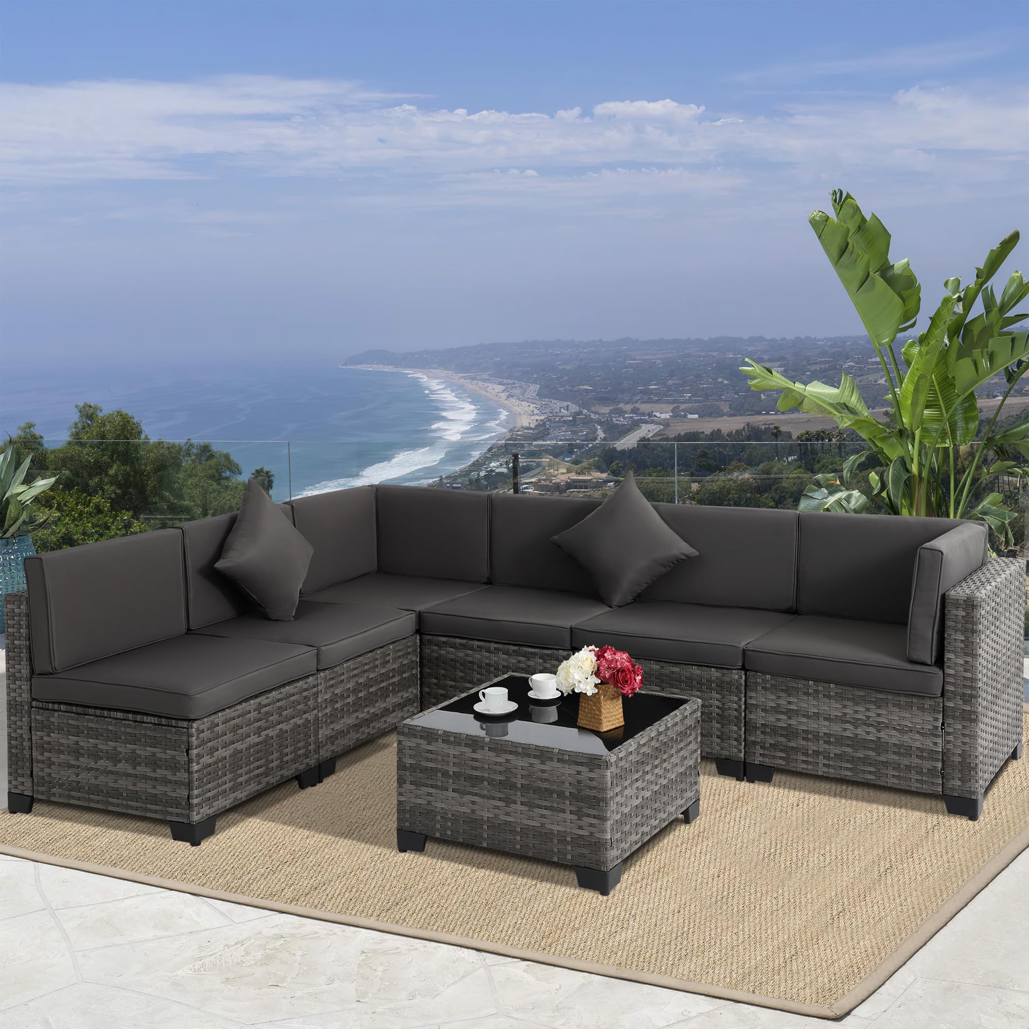 product luxury outdoor furniture garden patio rattan wicker sectional sofa set with table leisure pe rattan sofa set-6