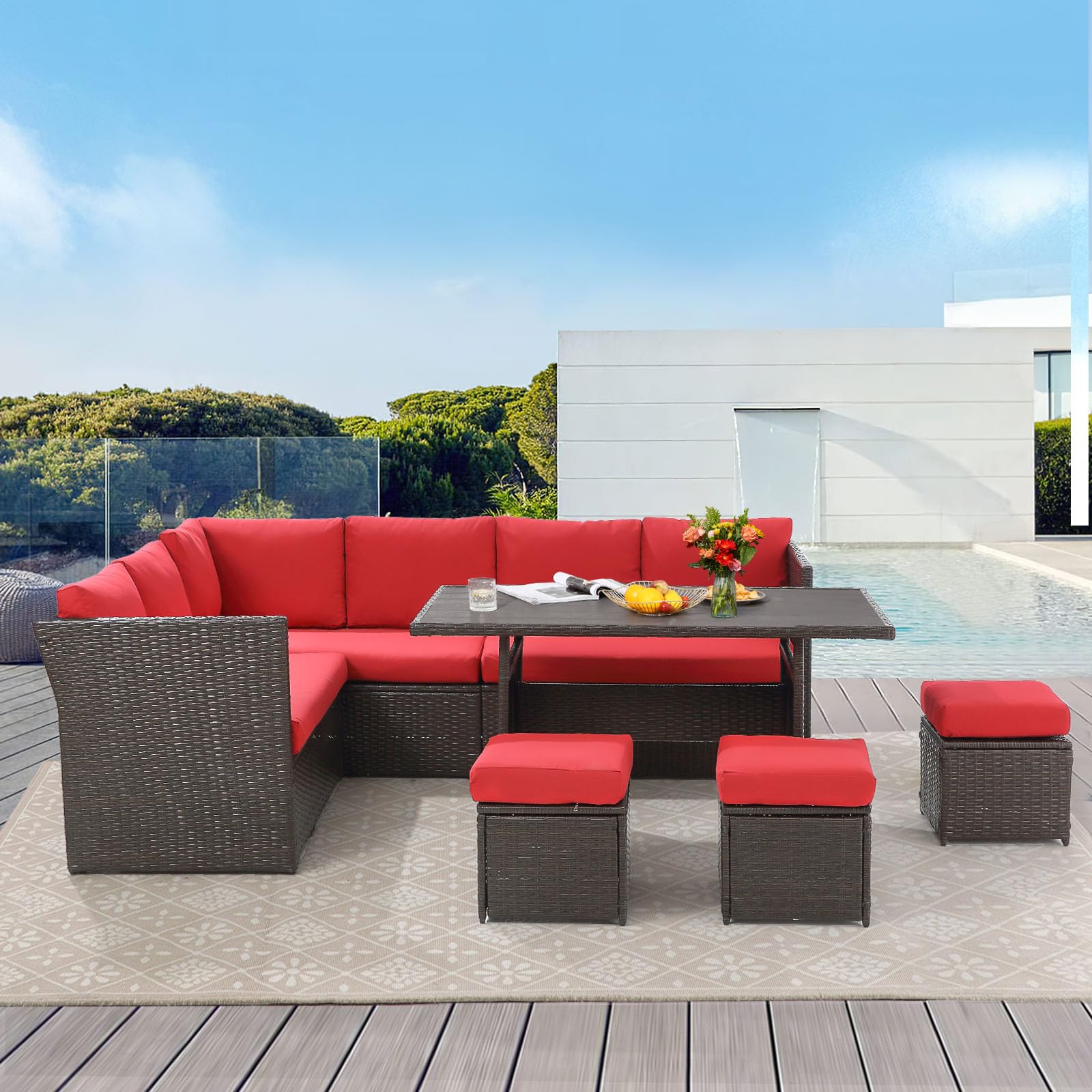 product modern outdoor sectional furniture wicker patio furniture pe rattan sectional sofa conversation set with cushions and table-2