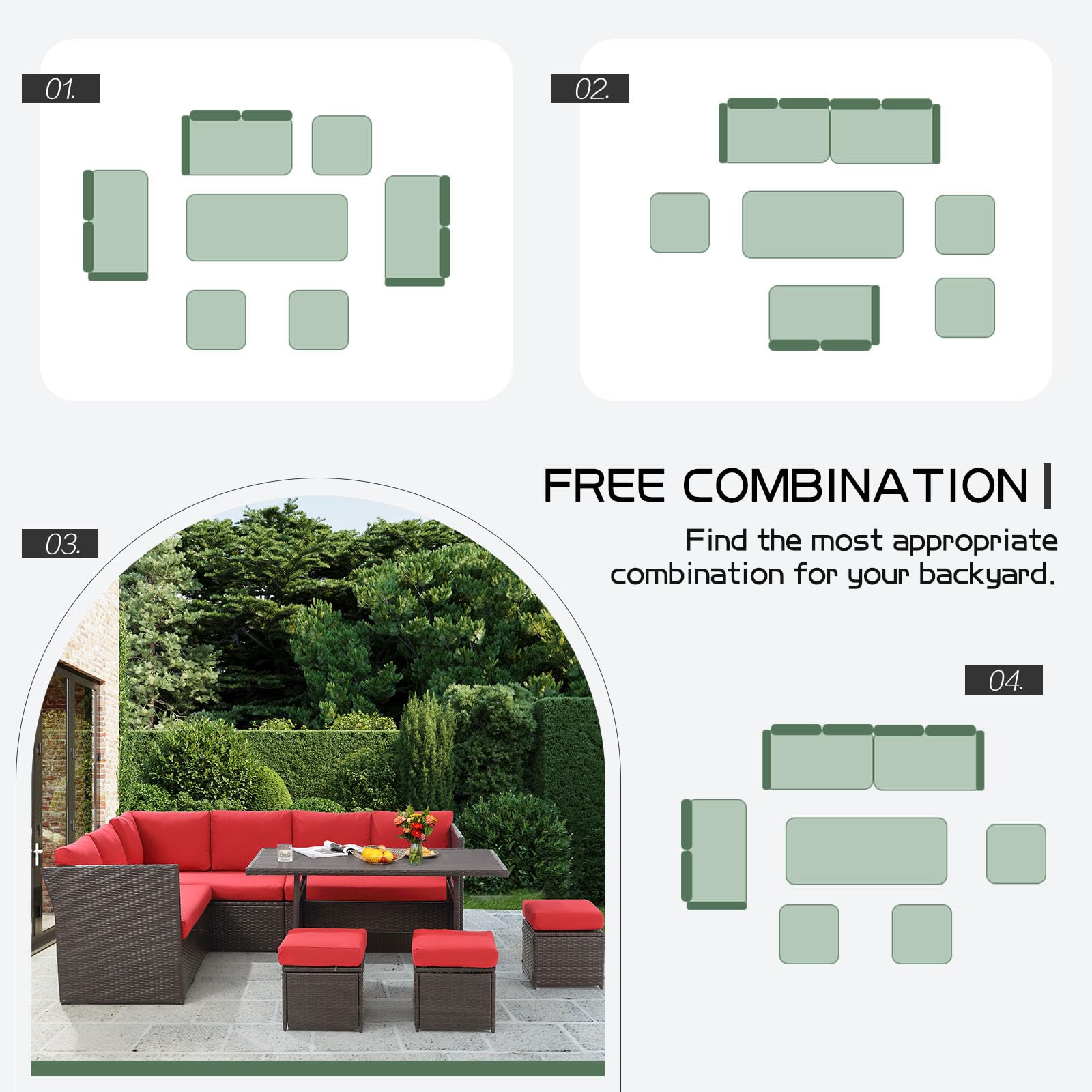 product modern outdoor sectional furniture wicker patio furniture pe rattan sectional sofa conversation set with cushions and table-7