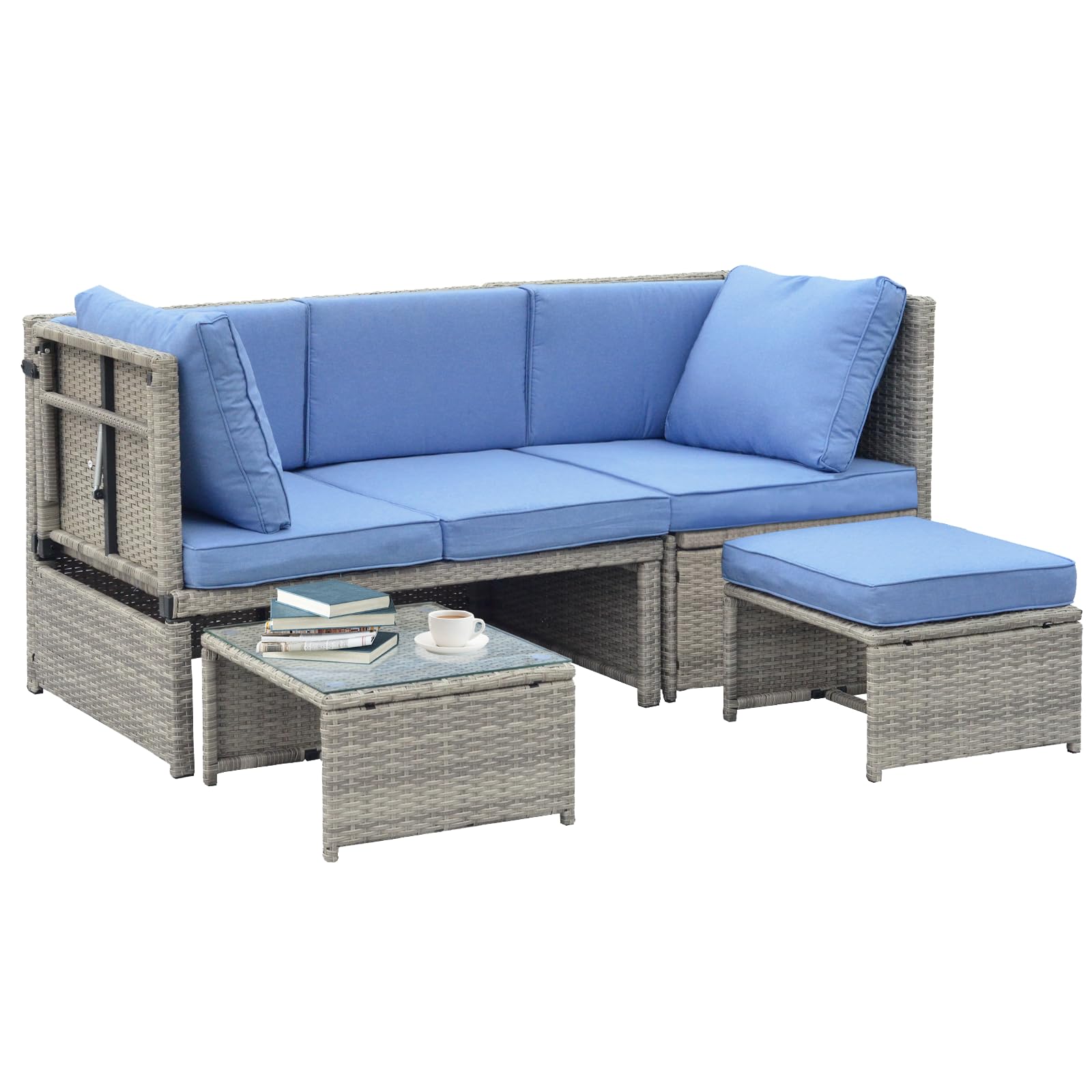 product modern outdoor pe wicker furniture set high quality 4 piece patio rattan sectional set conversation sofa with table and cushion-1