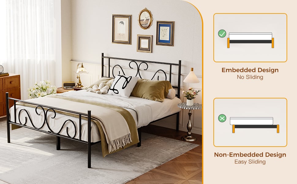 Modern Durable Heavy Duty Metal Platform Bed Frame Wooden Headboard Footboard Full Size No Box Spring Needed Safe for Hotel supplier