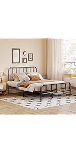 Heavy Duty Full-Size Metal Slats Platform Bed Frame Wooden Headboard Footboard Modern Durable for Hotel Bedroom Use Box Spring details