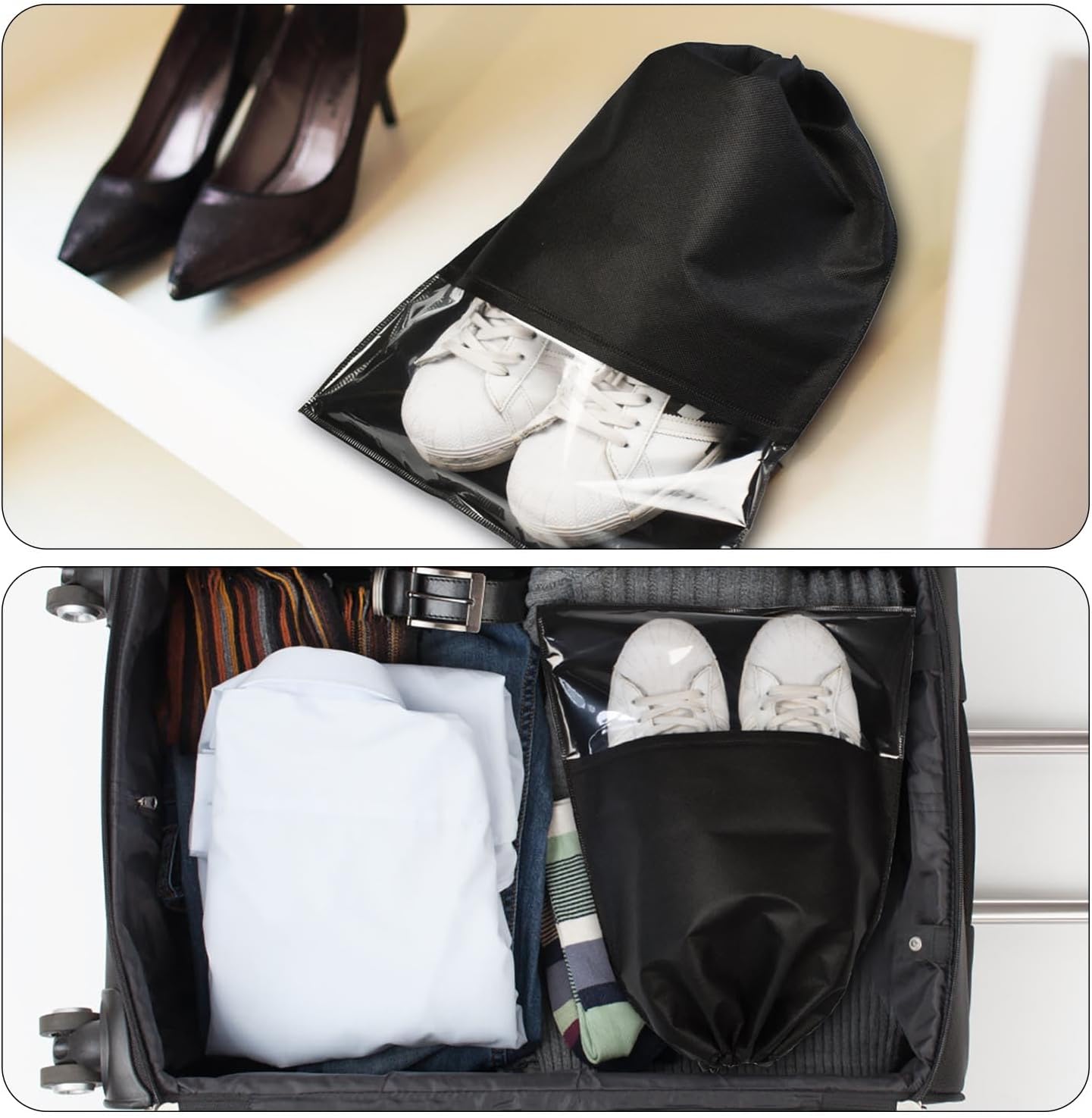 Custom Printed Logo Waterproof Travel Twill Drawstring Closure Non-Woven Fabric Shoe Dust Bag for Home Office Use Gift Packaging details