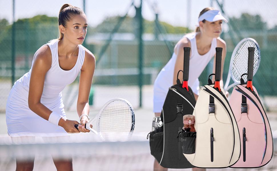 Customized Water-Resistant Polyester Tennis Sling Backpack Portable Crossbody Bag for Men Women Holds Tennis Badminton supplier