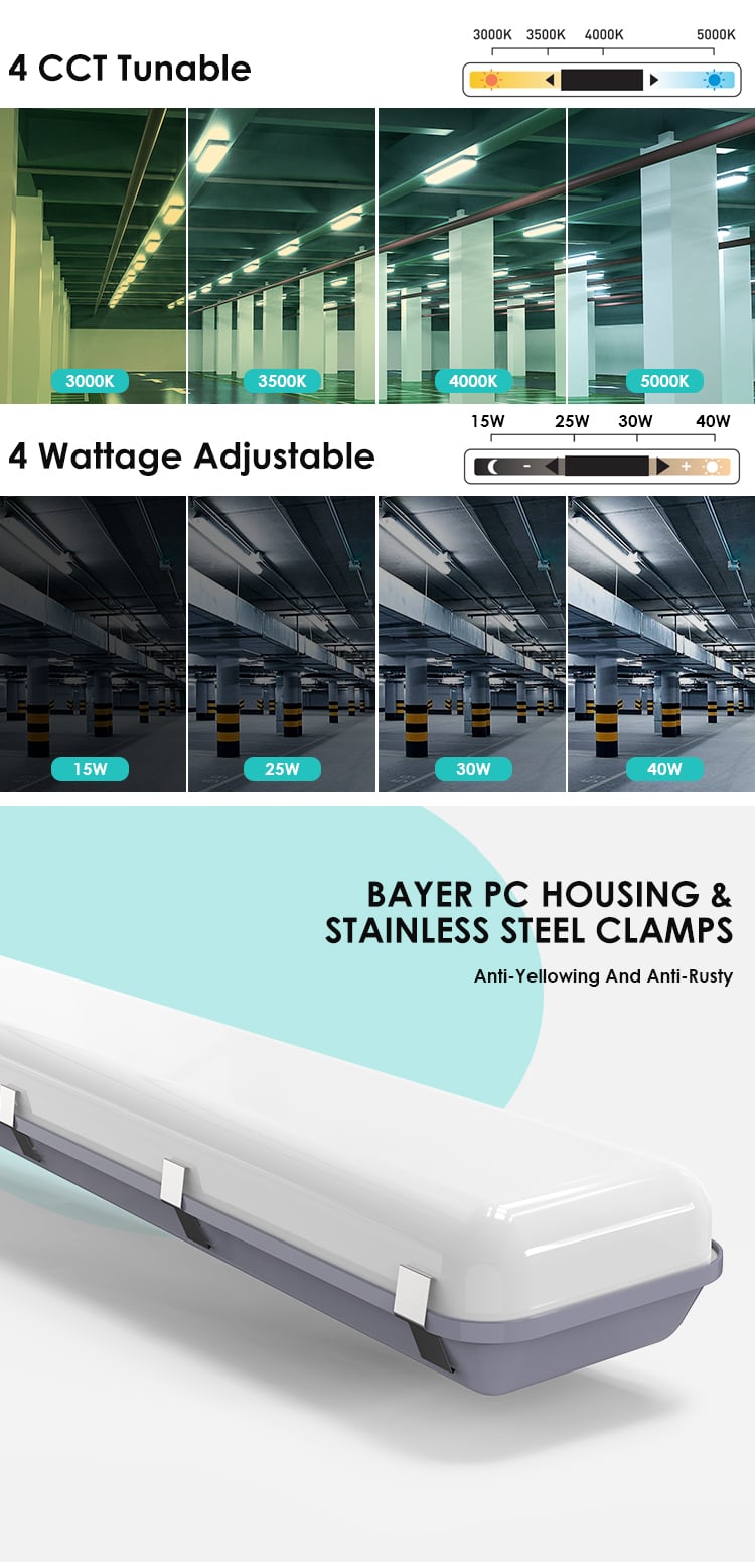 Industrial Warehouse Workshop Dimming Vapor Tri Proof Light Waterproof Ip65 4ft 8ft Pc Housing Led Tri-Proof Light supplier