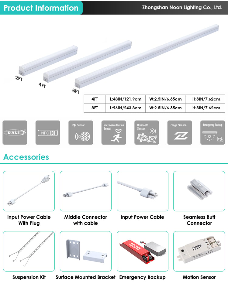 Intelligent Sensor 4ft 8ft Linkable Led Strip Hanging Tubes Lamp Aluminum Industrial Hanging Linear Batten Light factory