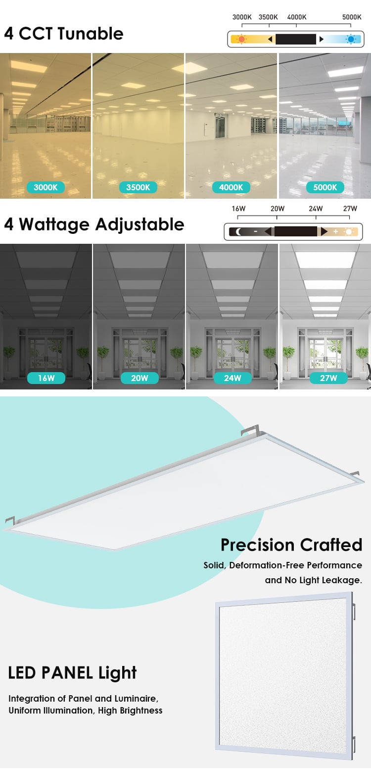 Hot Selling 2x2 1x4 2x4 LED Light Fixture 3000K 5000K CCT Selectable LED Flat Panel Lighting factory
