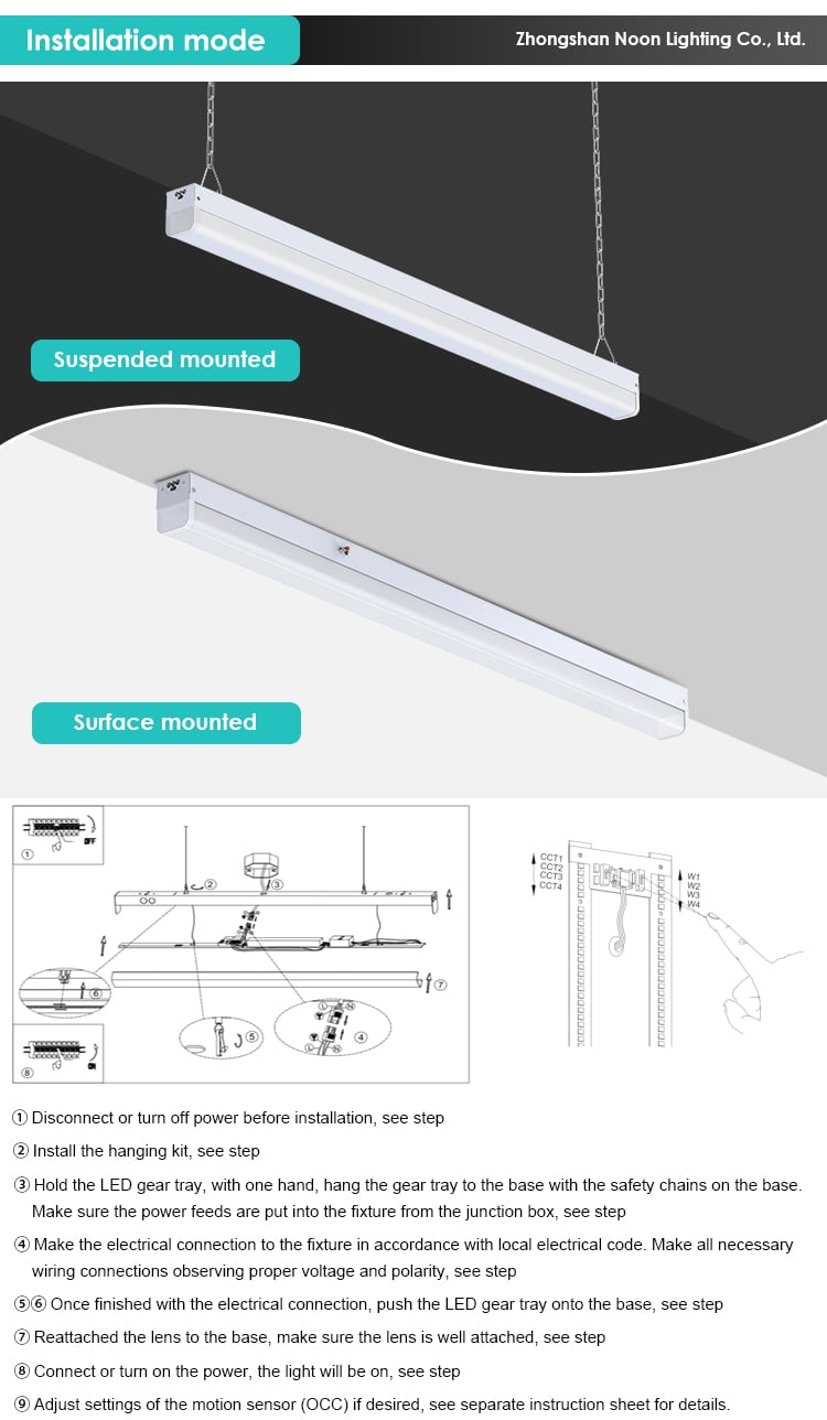Intelligent Sensor 4ft 8ft Linkable Led Strip Hanging Tubes Lamp Aluminum Industrial Hanging Linear Batten Light factory