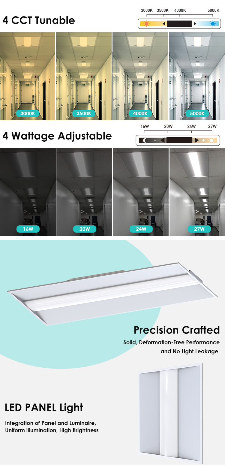 Ultra Thin Design Cct Adjustable Panel Lights Commercial Office Lighting Recessed Mounted Square Led Troffer Light manufacture