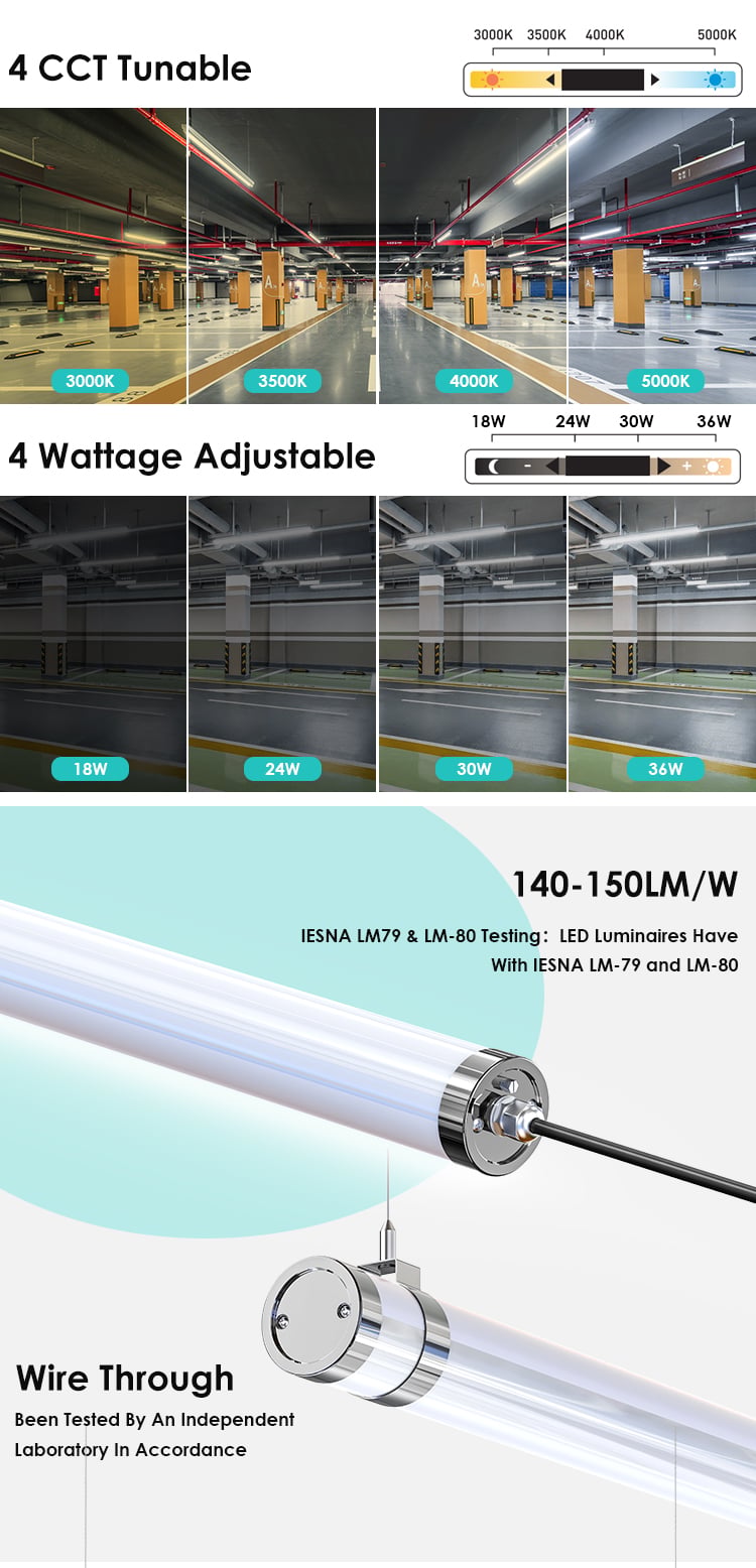 Custom High Quality Triproof Lamp Decorative Suspended Mounted Cct Selectable 2ft 3ft 4ft Tri-Proof Led Ceiling Light factory