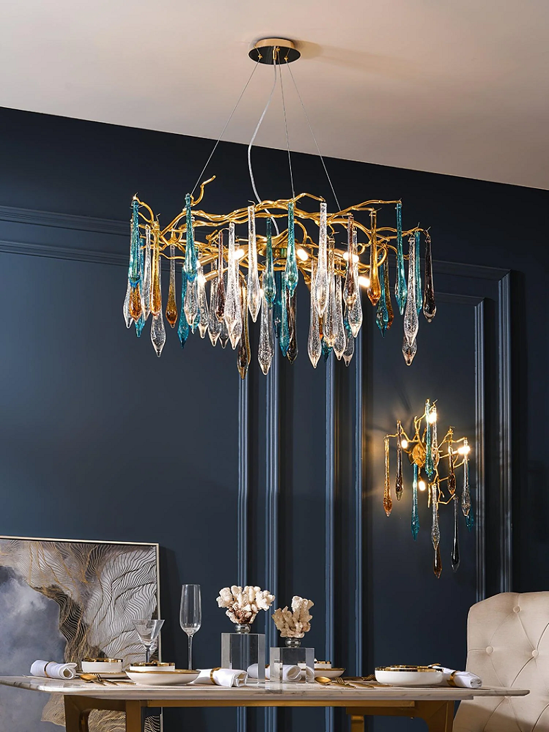 Nordic Stairs Indoor Loft Stained Glass Classical High Ceiling Chandeliers Pendants Light factory