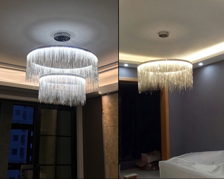 Hotel Project Iron Aluminum Chains Ring LED Chandeliers Pendant Light For Villa Living Room factory