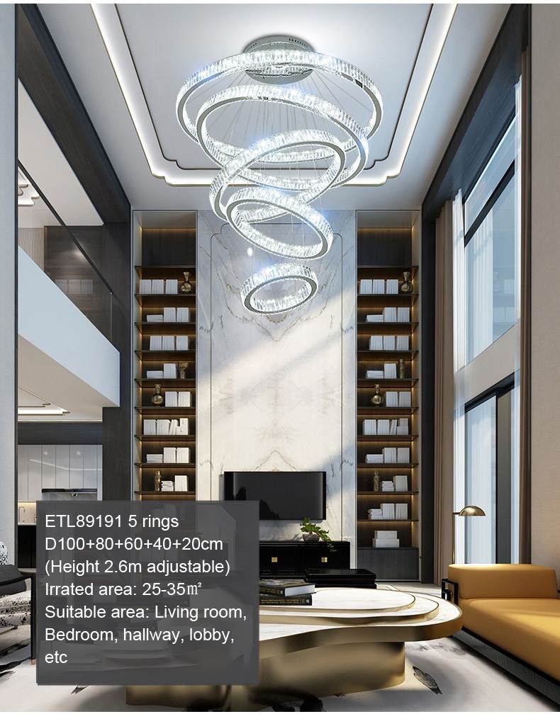 Modern Crystal Pendant Lights Round Ring LED Chandelier Hanging Lights Home Villa Staircase Chandeliers For Hotel Lobby Project details
