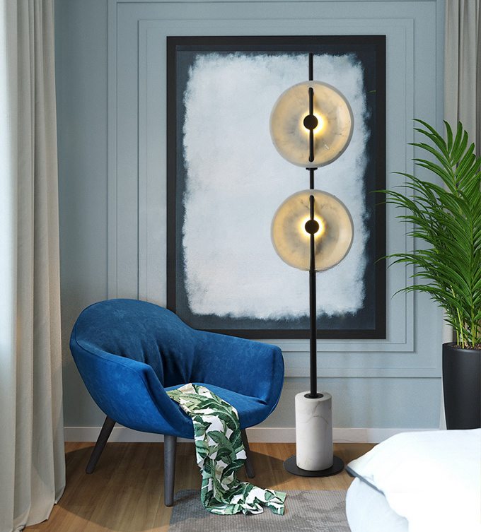 Nordic Decorative Vertical Lamps Black Metal and White Marble Modern Floor Lamp details