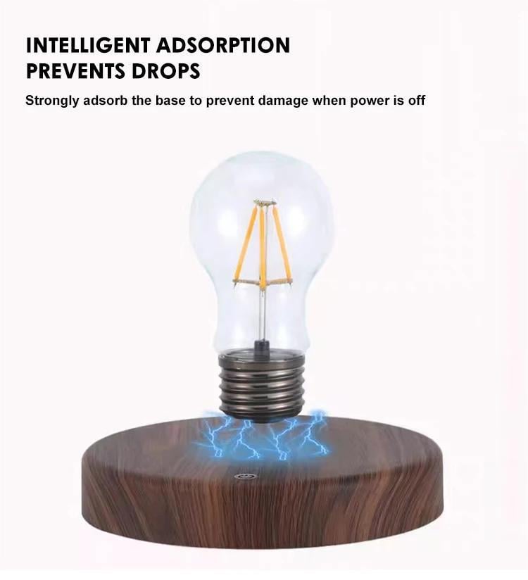 New Design Magnetic Levitation Bulb Rotatable Decoration Atmosphere Night Light Wood Base Bedroom Bedside Table Light details