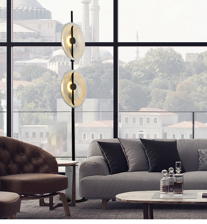 Nordic Decorative Vertical Lamps Black Metal and White Marble Modern Floor Lamp supplier