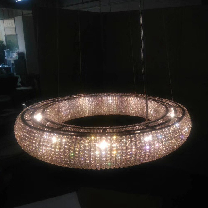 Modern Hotel Weeding Lighting Fixture Ring Crystal Pendant Light K9 Crystal Chandelier Lighting factory