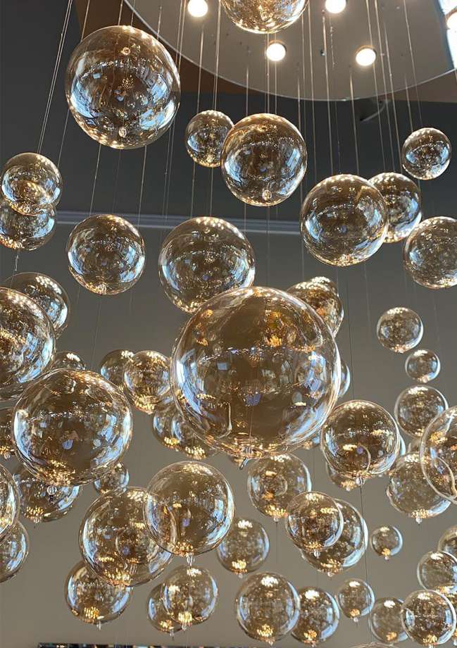 Customized Modern Glass Chandelier GU10 Hanging Staircase Chandelier Pendant Light For Room Villa supplier