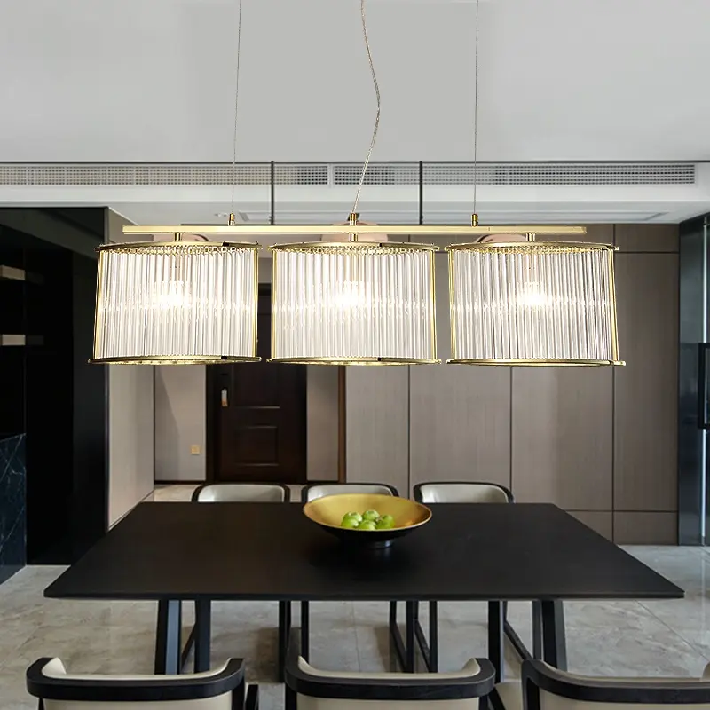 Modern Rectangular Gold Chrome Chandelier Glass LED Pendant Lights For Hotel Villa supplier